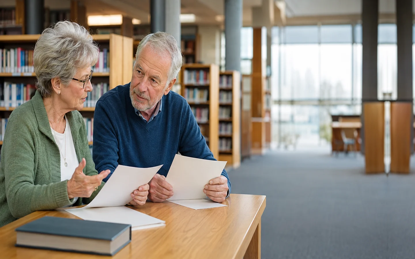 Des seniors consultent calmement des informations générales